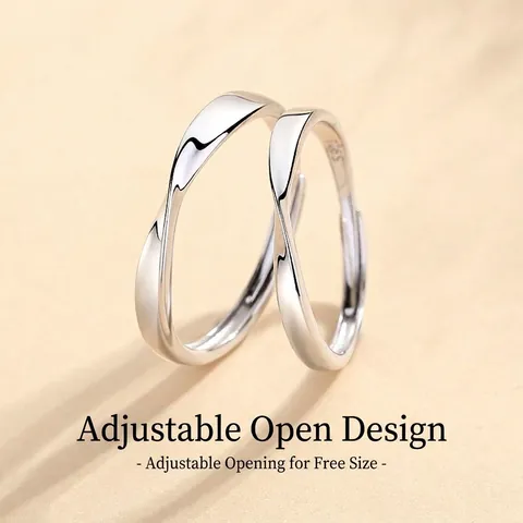 S925 Sterling Silver Mobius Ring For Couples Simple Niche Design Adjustable Opening Silver Finger Ring Jewelry Gift For Men Women