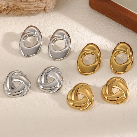 Pendientes Nudo Torsido Geométrico Chapado En Oro 18K Acero Inoxidable 304 Minimalista Irregular Hueco Para Mujer