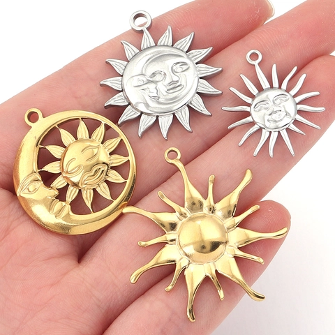Stainless Steel Sun Moon Face Charms Pendants Vintage Retro Style For DIY Jewelry Making Necklace Bracelet Components