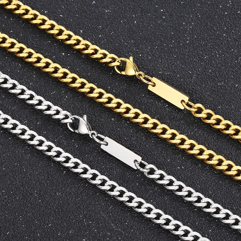 Collana Catena Cuban Link Acciaio Inossidabile Con Piastra Rettangolare Gioielli Hip Hop Minimalisti Uomo Unisex