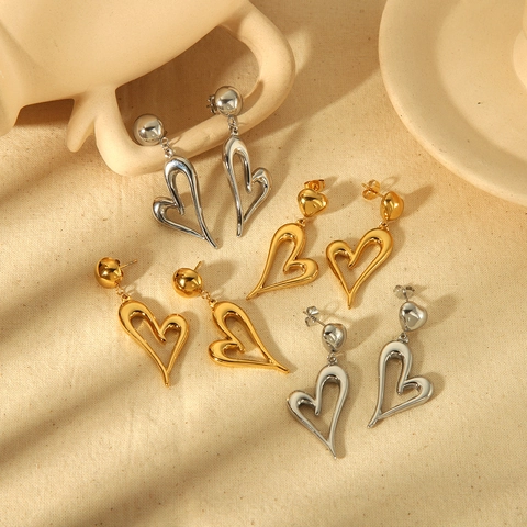 Pendientes De Gota Corazón Irregular Exagerado Acero Inoxidable Chapado En Oro 18K Corazón Hueco Joyas Moda Mujer