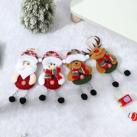 Ornamenti Natalizi Appesi Tessuto Peluche Babbo Natale Pupazzo Di Neve Renna Orso Gambe A Catena Lunga Decorazioni Albero