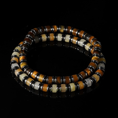 Natural Tiger Eye Stone Hematite Beaded Bracelet Handmade Bohemian Geometric Jewelry Vintage Style Gift For Men Women