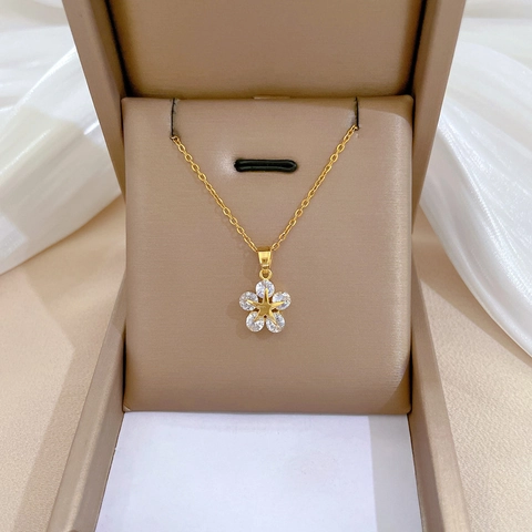 Collana Con Pendente A Fiore E Stella Placcata In Oro Catena In Acciaio Inossidabile Rame Zircone Micro Pavé Gioielli Eleganti