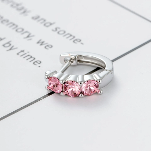 Small Huggie Hoop Earrings Silver Plated Copper With Colorful Round Cubic Zirconia Three Stone Dopamine Style For Women