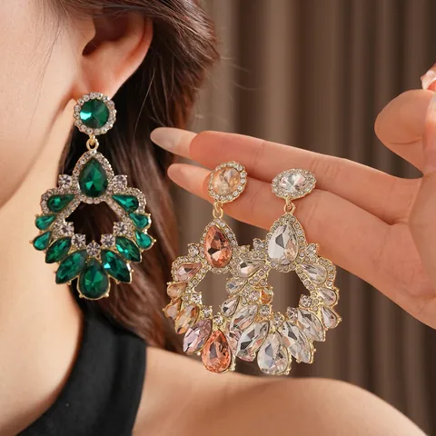 Orecchini Pendenti A Goccia Esagerati Lega Strass Barocco Lusso Gioielli Per Donne Con Perno In Argento