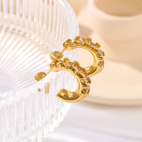 C-Shape Ohrstecker 18K Vergoldeter Edelstahl Mit Zirkon Inlay Minimalistischer Luxus Influencer Stil Für Frauen