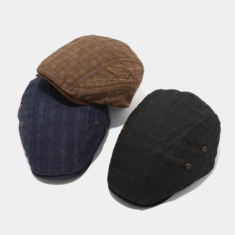 Retro Katoenen Geruite Platte Pet Verstelbaar Ademend Vintage Ivy Hoed Voor Heren Dames Casual Britse Stijl