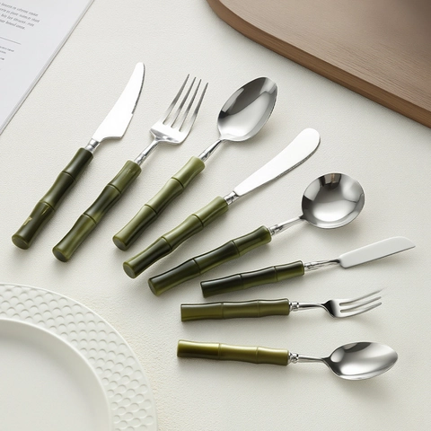 Posateria 304 Acciaio Inox Manico Bambù Lucidato A Specchio Stoviglie Occidentali Coltello Forchetta Cucchiaio Moderno Stile Ins