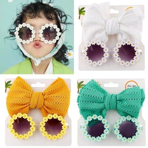 Gafas De Sol De Margarita Y Diadema Con Lazo Grande Para Niños Bebé Niña Moda Aire Libre Protección Solar Accesorios Para El Cabello