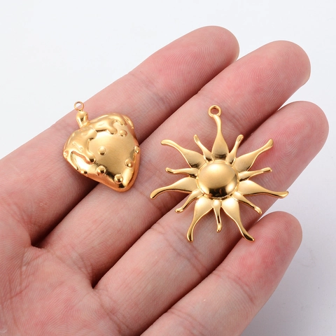Pendenti In Acciaio Inossidabile Placcati Oro 18K Forme Di Tulipano Sole Fragola Per Creazione Gioielli Fai Da Te Vintage