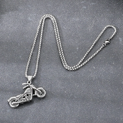 Motorbike Pendant Necklace Stainless Steel Retro Punk Biker Style Jewelry For Men Cool Hip Hop Fashion Accessories