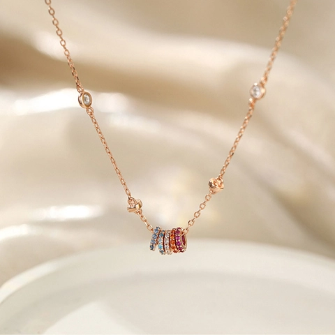 Colorful Zircon Pendant Necklace Copper Plated Small Waist Circular Ring Elegant Chic Jewelry For Women