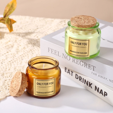Handmade Scented Candle Natural Soy Wax In Colorful Glass Jar With Cork Lid Decorative Fragrance For Home Wedding Gift
