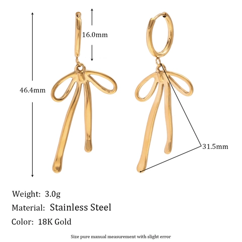 Ribbon Bowknot Hoop Ohrringe Edelstahl 18K Vergoldet Lange Hängende Chic Schmuck Für Damen