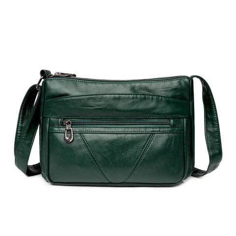 Women Soft PU Leather Crossbody Bag Multi-Layer Zipper Pockets Adjustable Shoulder Messenger Bag For Daily Travel