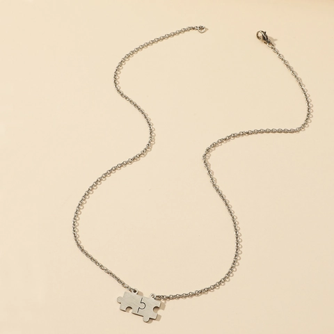 Stainless Steel Puzzle Necklace For Couples Best Friends Interlocking Pendant Minimalist Jewelry Silver Color Style