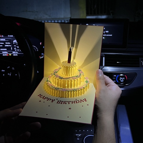 3D Pop-Up Birthday Greeting Card With LED Light And Music Handmade Paper Carving Cake Design Gift For Friends Family