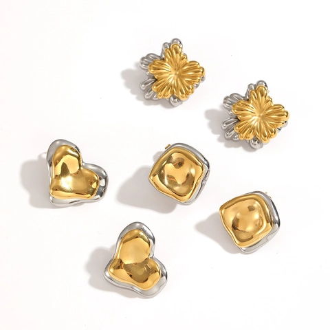 Orecchini A Lobo Cuore Fiore In Acciaio Inossidabile Bicolore Con Perno In Argento Sterling 925 Gioielli Donna