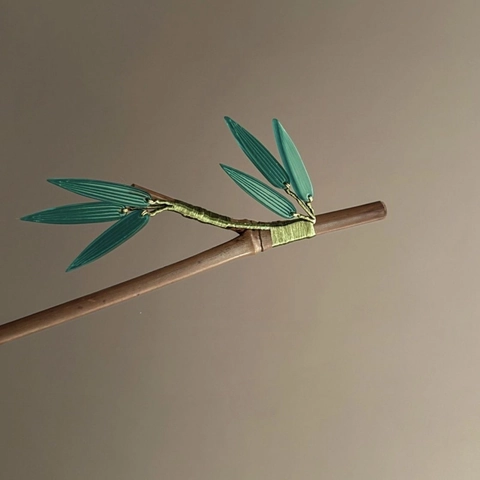 Bastoncino Per Capelli In Legno Stile Cinese Vintage Elegante Forcina Foglia Di Bambù Verde Accessori Per Capelli