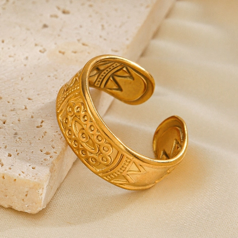 Anillo Abierto De Acero Inoxidable Bohemio Retro Geométrico Con Relieve Ajustable Joyería De Dedo Para Mujer