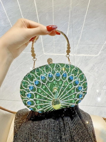 Peacock Rhinestone Clutch Bag Elegant Crystal Evening Purse With Chain For Women Formal Party Wedding Retro Luxury