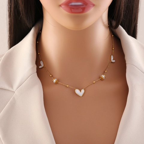 Heart Shape Mother Of Artificial Pearl Stainless Steel Necklace Bracelet And Earrings Elegant Minimalist Gold Plated Jewelry For Women