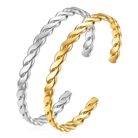 Bracciale Aperto a Spirale Minimalista in Acciaio Inossidabile per Donna Semplice Bracciale in Metallo Intrecciato a C da 6MM Regolabile Regalo Gioielli