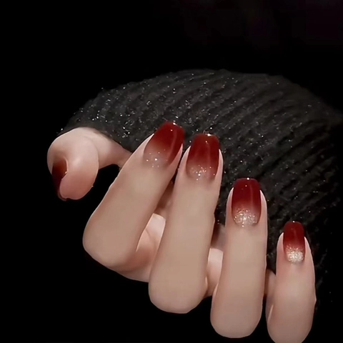 Weinrot Gradient Cat Eye Schimmer Quadratisch Rund Aufpressnägel Künstliche Falsche Fingernägel