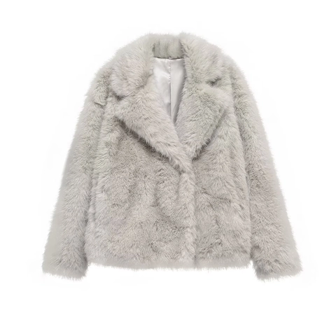 Faux Fur Coat Short Jacket Plush Lapel Solid Color Warm Winter French Elegant Outerwear For Women