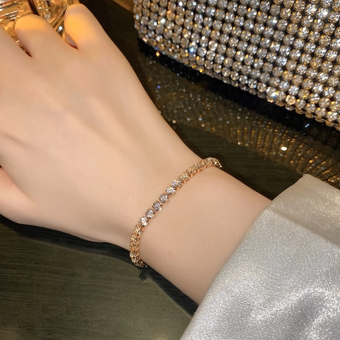 Sparkling Cubic Zirconia Tennis Bracelet Copper Adjustable Bolo Clasp Elegant Fashion Jewelry For Women