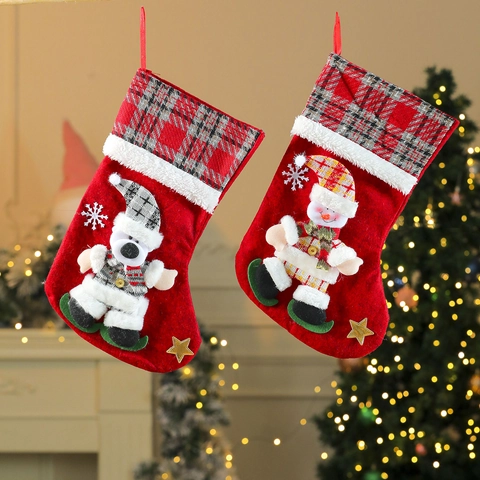 Grote Kerstsok Cadeauzak Polyester Vilt Met 3D Kerstman Sneeuwpop Rendier Pop Cartoon Vakantie Haard Decoratie