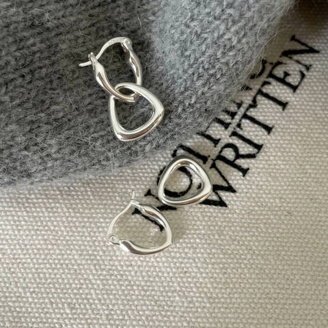 925 Sterling Silber Herz Tropfen Ohrringe Minimalistische Ineinandergreifende Geometrische Creolen Stecker Für Damen Schmuck