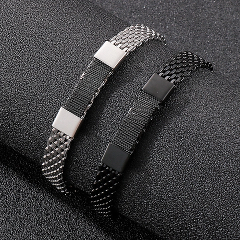Bracelet Homme Acier Inoxydable Maille Tissée Style Industriel Acier Titane Chaîne Géométrique Bijoux Cadeau