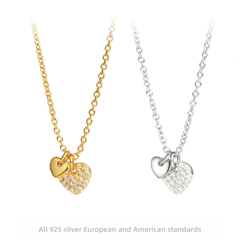 Collana Con Pendente A Doppio Cuore In Argento Sterling 925 Con Zirconi Cubici Pavé Catena Per Clavicola Gioielli Regalo Donna
