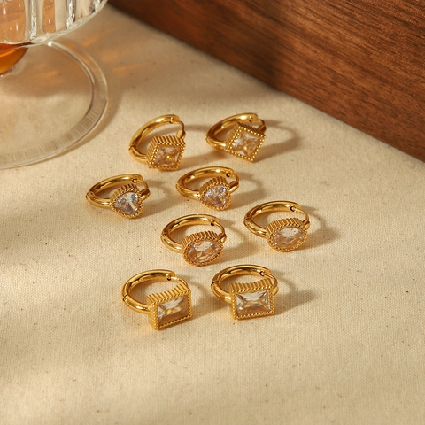 Hoop Earrings Stainless Steel 18K Gold Plated Cubic Zirconia Heart Geometric French Luxury Vintage Jewelry For Women
