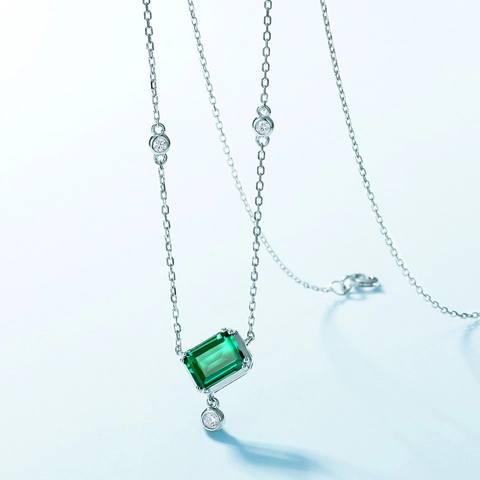 Collana Con Smeraldo Creato In Laboratorio Argento Sterling 925 Taglio Smeraldo Gemma Verde Pendente Geometrico Donna
