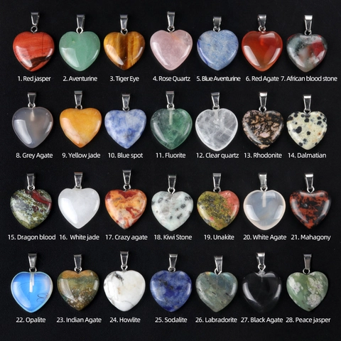 Heart Shaped Pendant Necklace Natural Crystal Agate Healing Stone Quartz Jewelry With Black Cord
