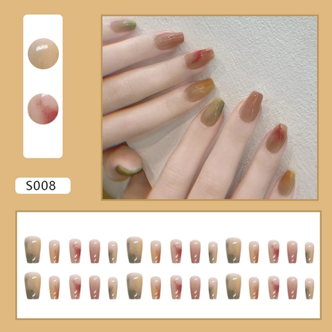 Smudge Marble Press On Nails Coffin Shape Short Ballerina Glossy Artificial Fake Nails Manicure For Women