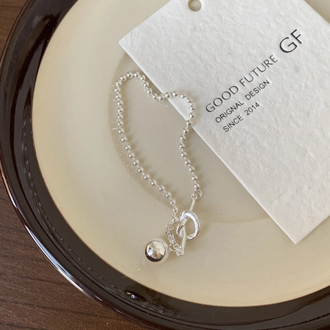Bracciale In Argento Sterling 925 Con Catena A Sfere Design A Nodo Minimalista Pendente A Cuore Gioielli Alla Moda