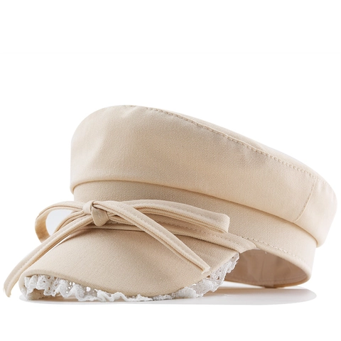 Berretto Newsboy Da Donna Con Pizzo E Fiocco Cotone Cappello Ottagonale Protezione Solare Casual Stile Vintage