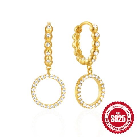 925 Sterling Silber Creolen Mit Kreisanhänger Pave Zirkonia Elegante Geometrische Hängeohrringe Schmuck Für Damen