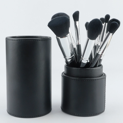 Ensemble Pinceaux Maquillage Professionnel Poils Synthétiques Manche Bois Tube Aluminium Pinceaux Poudre Fond Teint Avec Sac