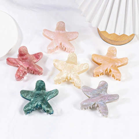 Starfish Hair Claw Clip Acetate Marble Texture Artificial Pearl Finish Glitter Nonslip Elegant Hair Styling Accessories For Women