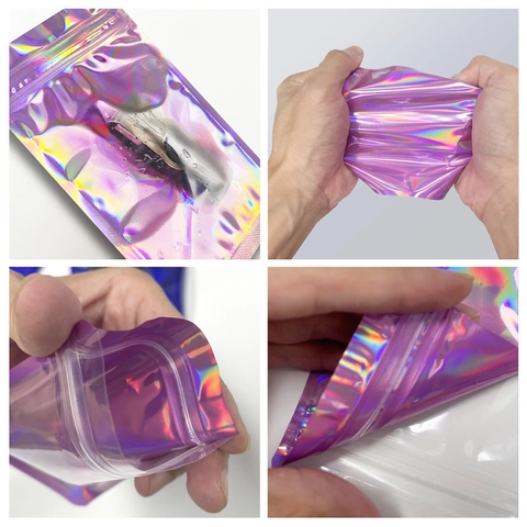 Holographic Laser Ziplock Bags Resealable Waterproof Pouches For Jewelry Storage Electronic Accessories Small Items Rainbow Effect