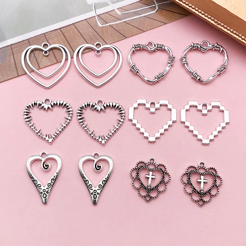 Herz Anhänger Zinklegierung Hohl Dornig Pixel Kreuz Design Für DIY Schmuckherstellung Antiksilber Vintage Pendants