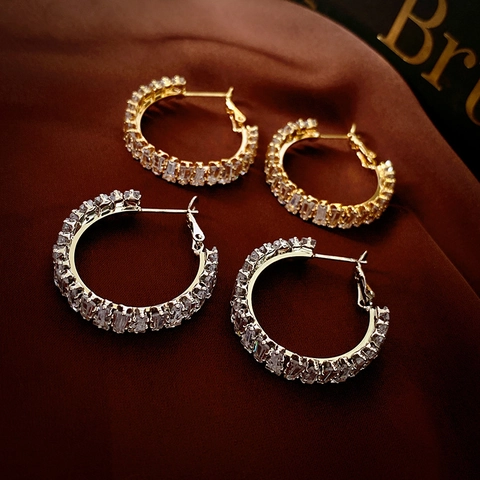 Square Zircon Hoop Earrings With 925 Sterling Silver Earring Post Geometric Light Luxury Fashion For Women