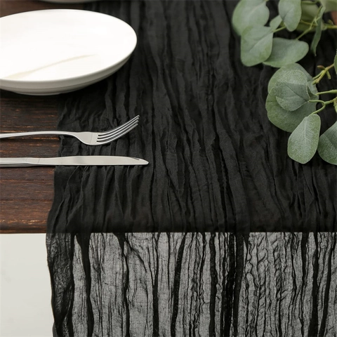 Boho Table Runner Wrinkled Gauze Cheesecloth Romantic Wedding Party Reception Banquet Dining Home Decor Rustic Style