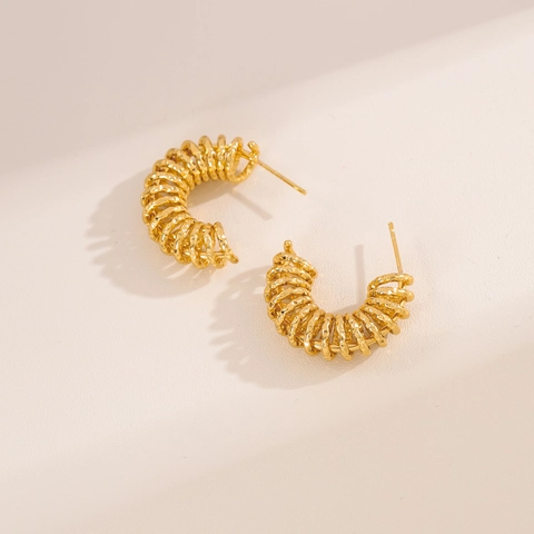 Hoop Ohrringe 18K Vergoldet Edelstahl Spiralspule C-Förmig Geometrisch Minimalistisch Französisch Stil Damen Mode