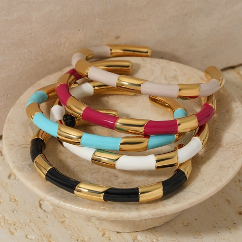 Bracciale Rigido In Smalto Acciaio Inossidabile Stile Bambù Segmentato Bracciale Aperto Per Donna Anallergico Gioielli Moda